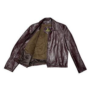 VINTAGE 80s 90s FIDELITY LEATHER Red Faux Fur Fleece Lined Bomber Jacket XL